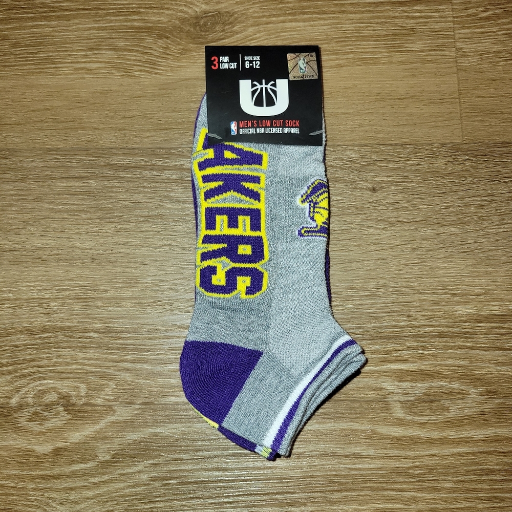 NBA Los Angeles Lakers Men Low Cut Socks 3 Pairs Shoe Size 6-12 New
